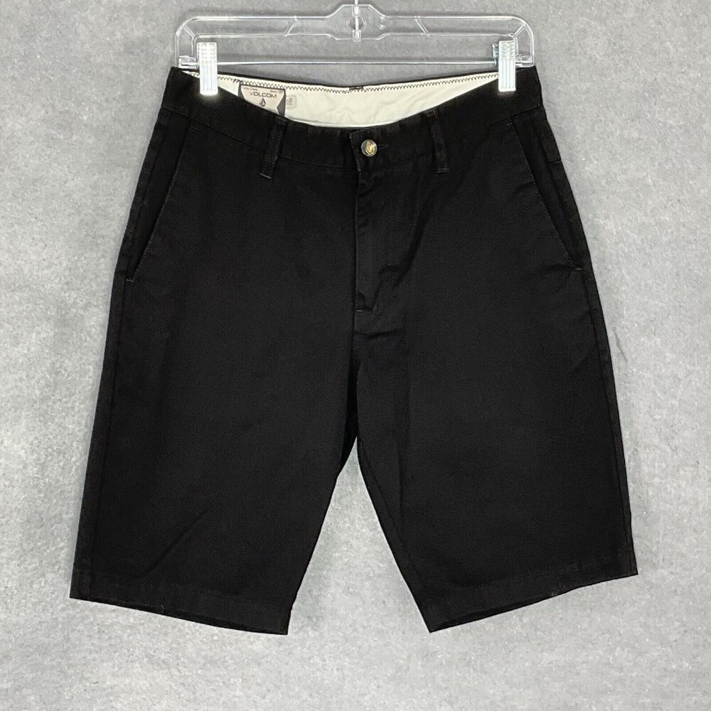 Volcom Shorts Men 28 Black Canvas Cotton Blend Chino Pockets Outdoor Skater